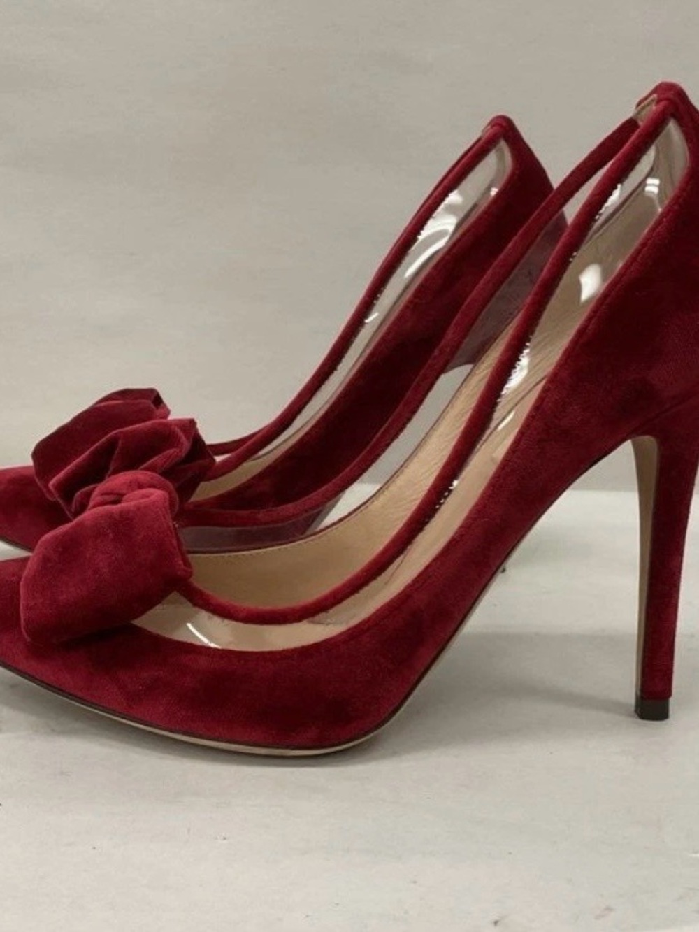 Valentino Deep Red Velvet Bow Pointed-Toe Pumps 38 - Picture 3 of 7